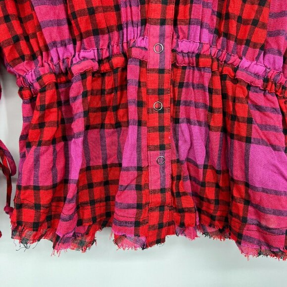 Free People Pacific Dawn Shirt Pink Red Plaid Button Down Wool NWT - Picture 6 of 12